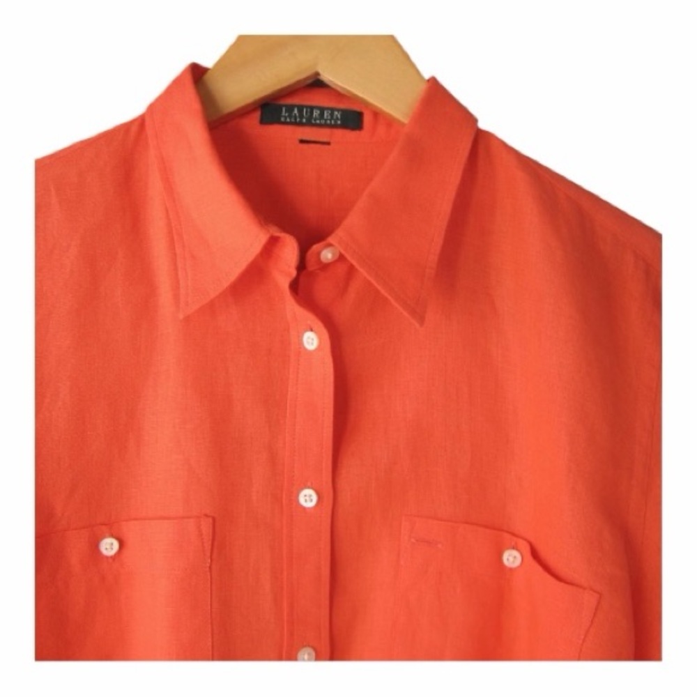 Ralph Lauren women’s electric Orange linen Button Down Shirt - Picture 5 of 6